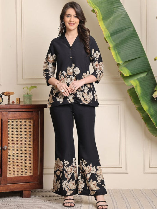 B#255 Black Floral Co-ord Set