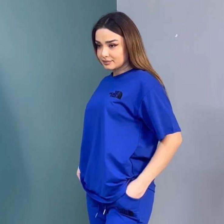 Royal blue two-piece co-ord set: short-sleeve T-shirt and jogger pants