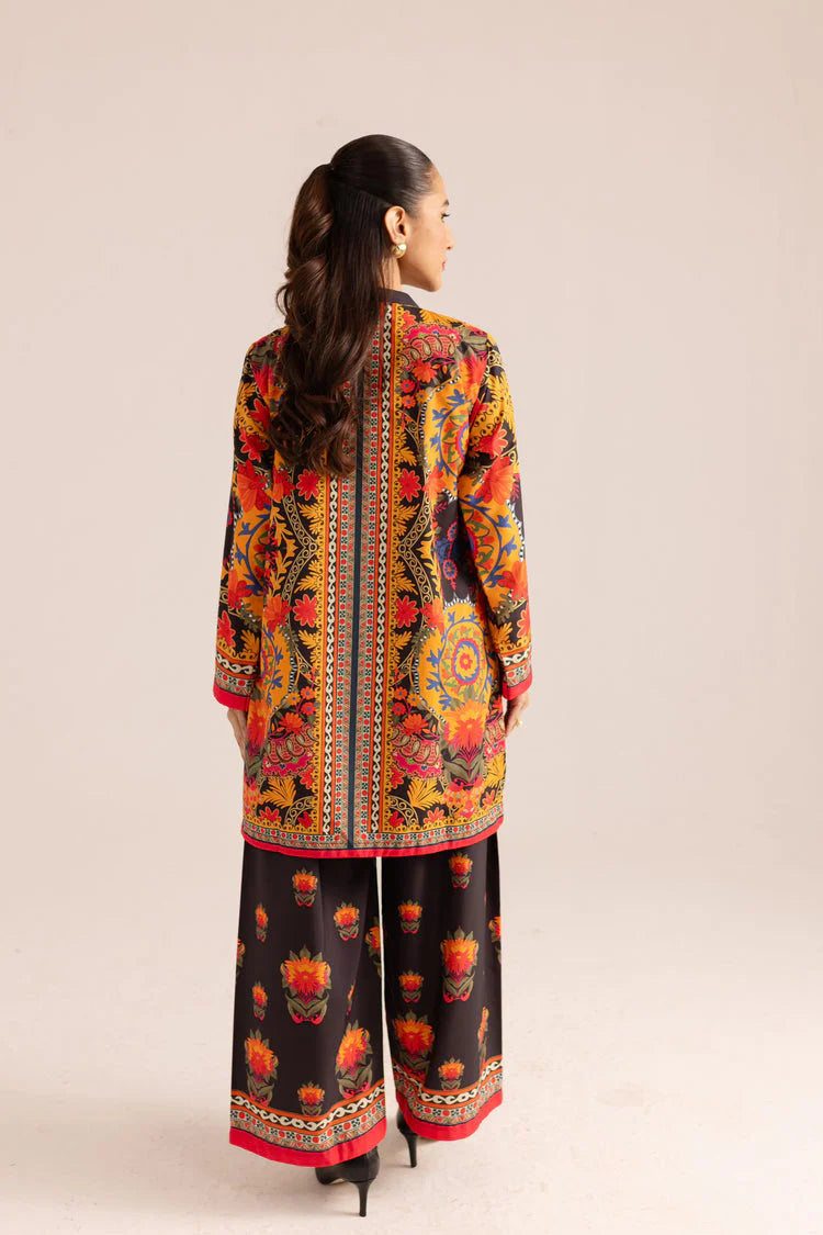 Women's printed tunic and palazzo pants set, side view, full-length wide hem