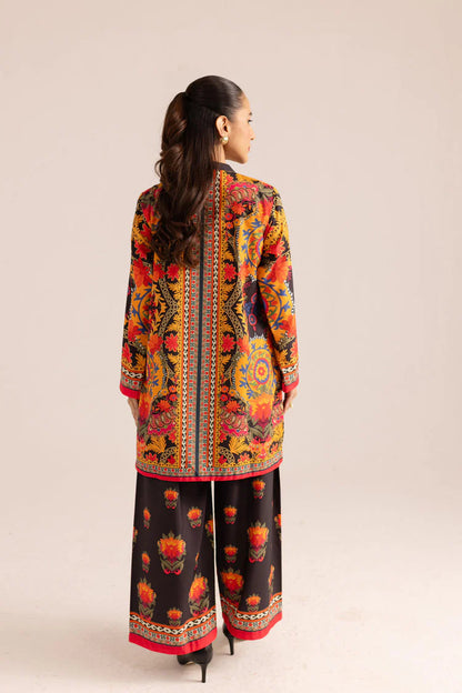 Women's printed tunic and palazzo pants set, side view, full-length wide hem