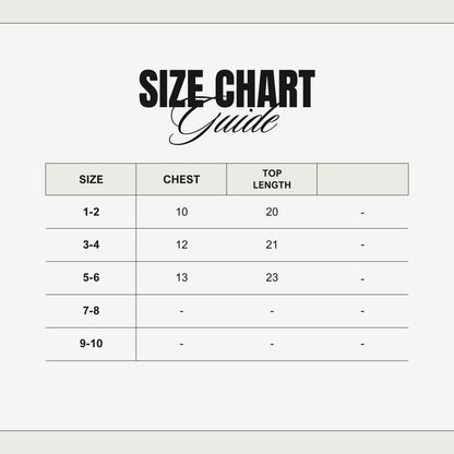 Size chart table for baby girl tops: chest and top length by size