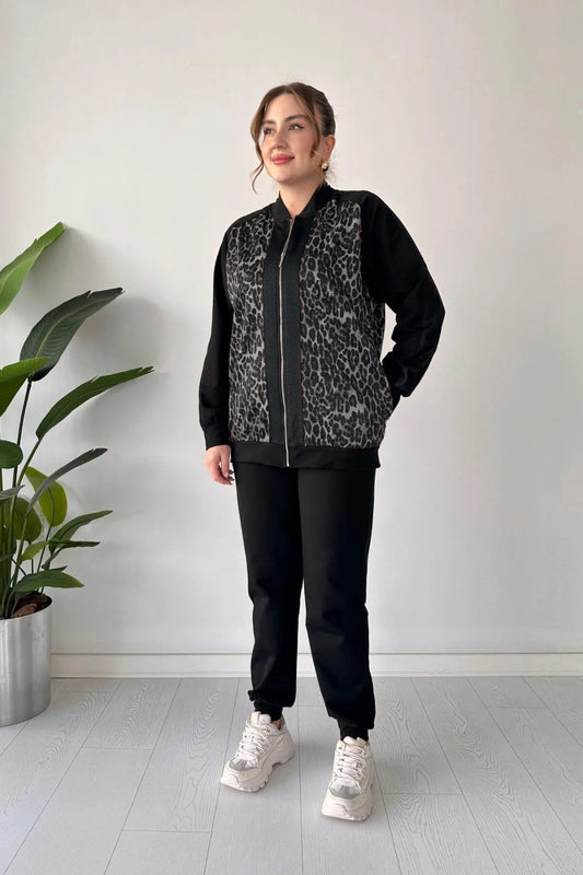 GRAY LEOPARD PRINTED 2 PCS WINTER TRACKSUIT
