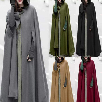 Women Stylish Long Cape Cloak Hooded Coat