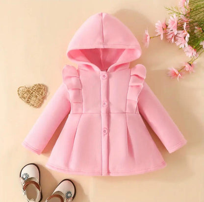 Pink kids button hoodie with long sleeves and front button placket