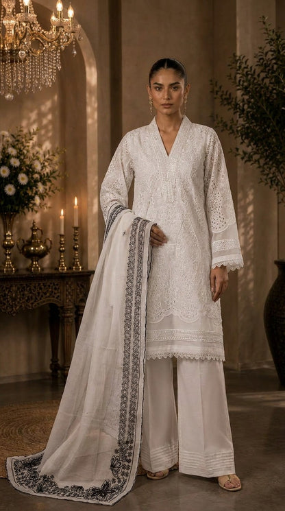 Noor Ivory Embroidered 3 Piece Lawn Suit