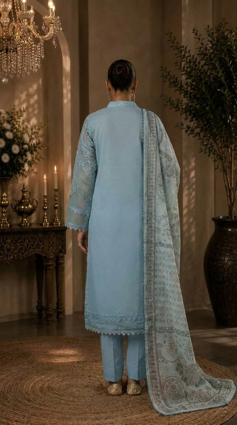 Azure Grace Embroidered 3 Piece Suit