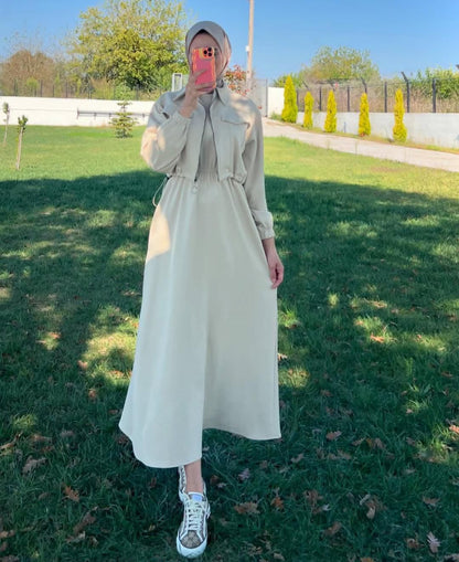 2 Pcs Long Maxi Winter Outfit With Upper Fleece Jacket