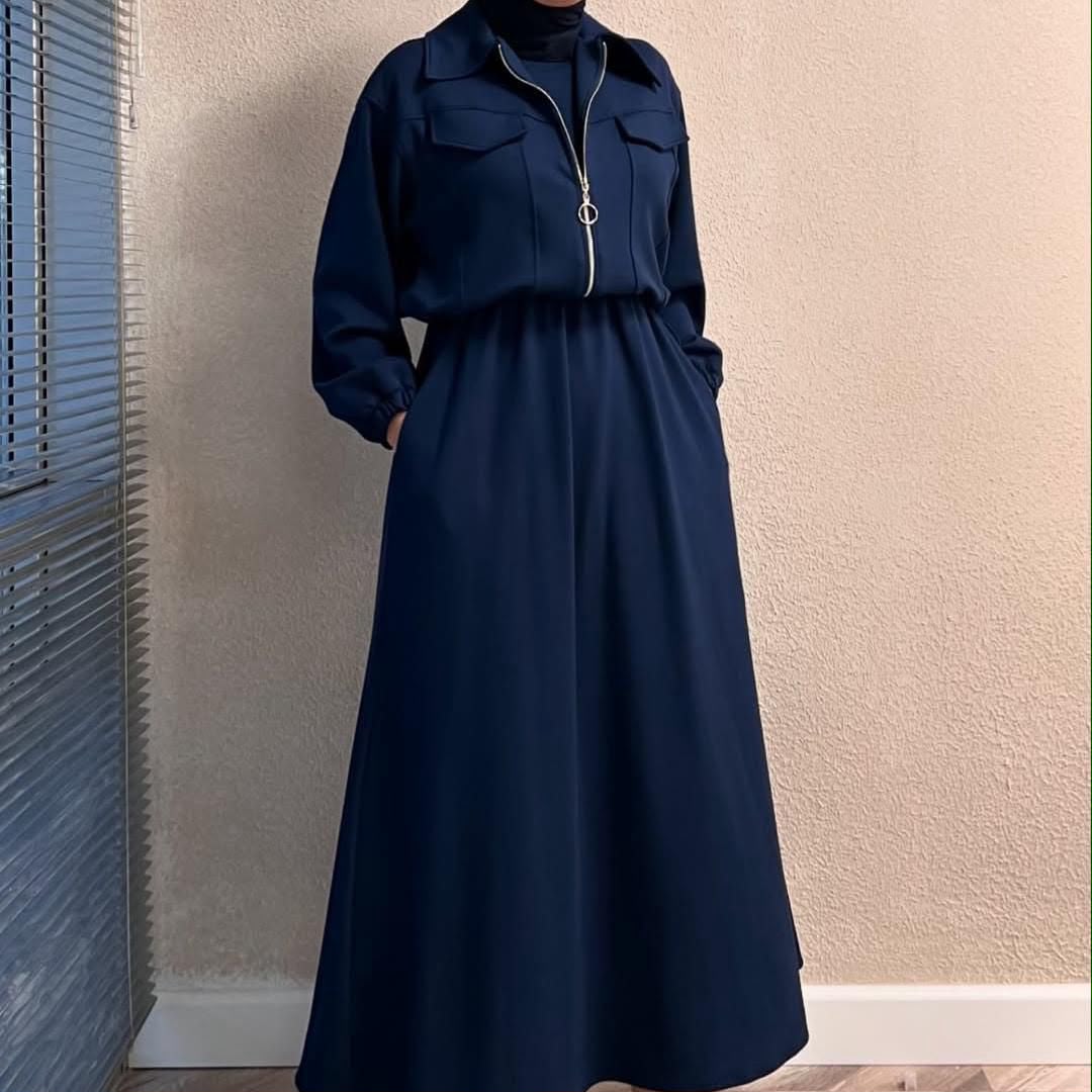 2 Pcs Long Maxi Winter Outfit With Upper Fleece Jacket