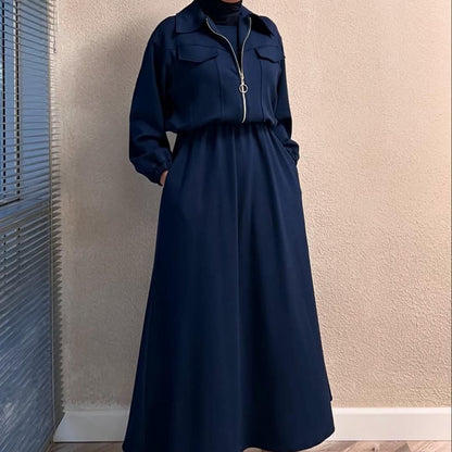 2 Pcs Long Maxi Winter Outfit With Upper Fleece Jacket
