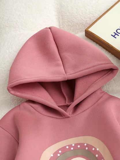 Be Kind hoodie set, dusty rose, close-up of hood and front graphic