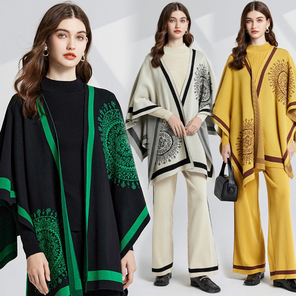 Three-piece cami set worn by models: black-green, cream-green, and yellow options