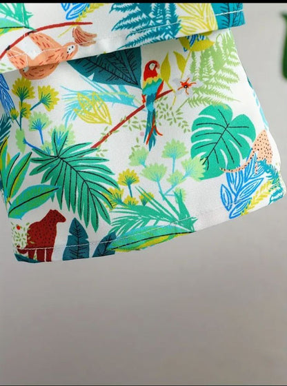 Kids multicolor leaf and animal print shorts, elastic waist