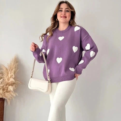 Heart printed co-ord set in purple with long-sleeve sweatshirt and matching pants
