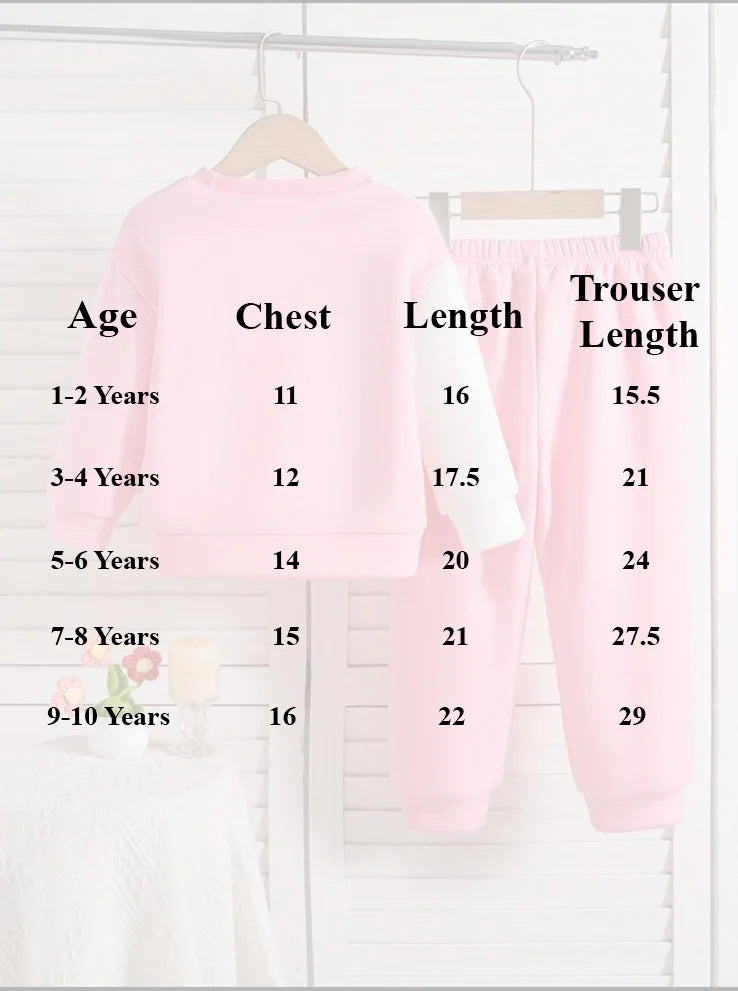 Kids winter tracksuit set, light pink hoodie sweatshirt and matching jogger pants