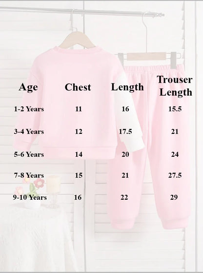 Kids winter tracksuit set, light pink hoodie sweatshirt and matching jogger pants