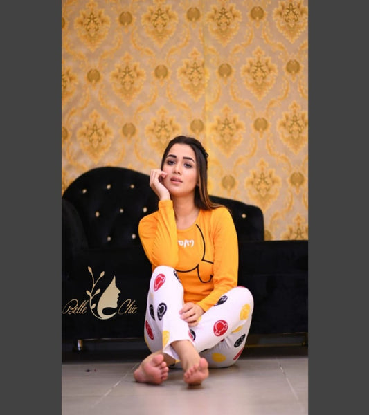 Yellow Printed Night Suit